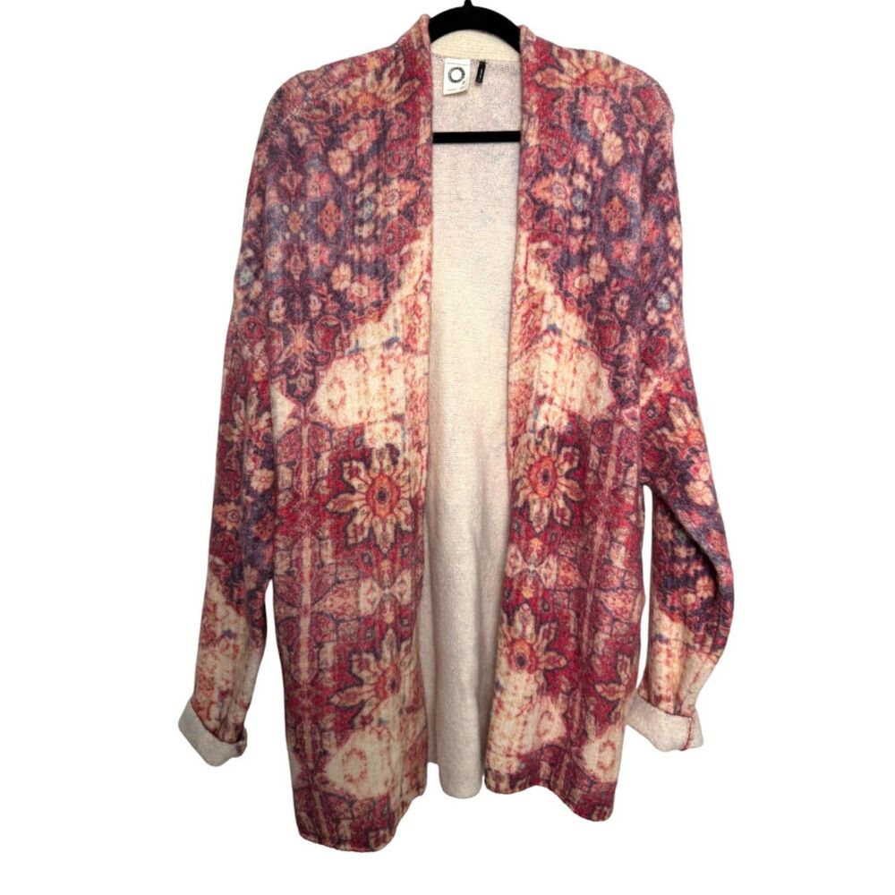 Akemi + Kin Anthropologie Alpaca Wool Blend Abstract Floral Open Cardigan Large